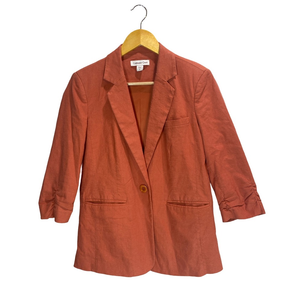 Coldwater Creek Linen‎ Blend Blazer Jacket Size 6 Orange Classic Capsule Neutral
